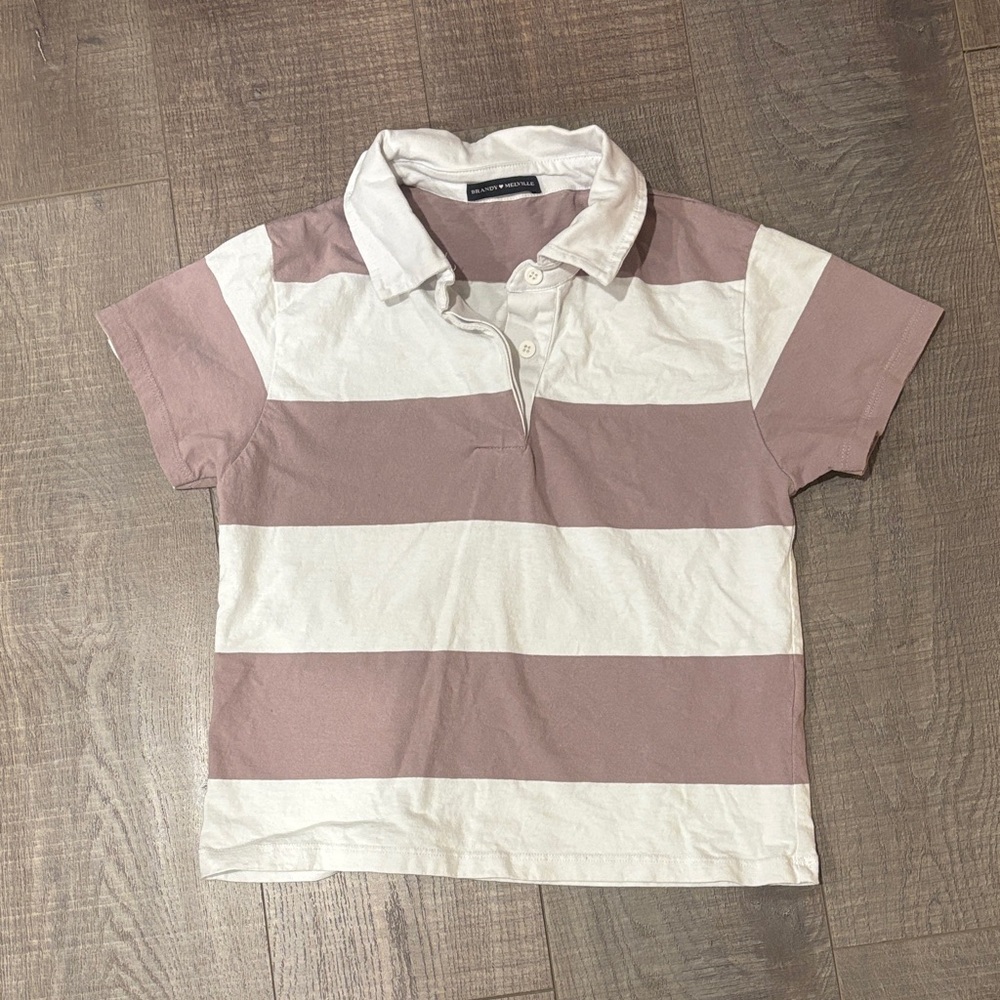 Brandy Melville Kids Polo in Mauve and White Stripes